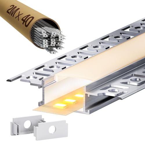 40 x LED Trockenbauprofil 2M Aluminium Profil für Led Strip, LED Schiene Unterputz Kanal und Diffusor Aufputz für Indirekte Beleuchtung Decke von LASLUX