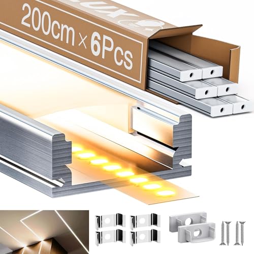 6 x LED Aluminium Profil weiB 2m für max Breite12.1mm Led Strip, L2000*17.4 * 7mm, Led Alu Profil Schiene U Form Eckprofil, LED Streifen Kanal und Diffusor (LED profil u form -2M, 6) von LASLUX