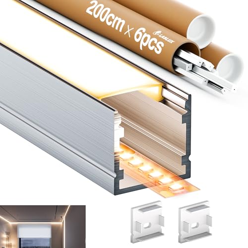 6x 2 Meter LED Profile (Total 12m) für LED Streifen, Aluminium Profil für die Montage an der Oberfläche oder unter Putz, Max LED Streifen 15.4 mm - Größe 20 x 20mm von LASLUX