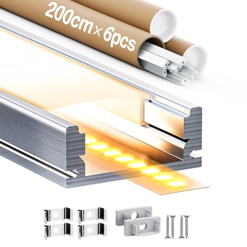 6× 2M LED Profil（Gesamt 12m）in Aluminium für LED Streifen, LED Kanal und opalisierenden Diffusor, Max. LED Streifen 12mm - Abmessungen 17.4 x 7mm von LASLUX