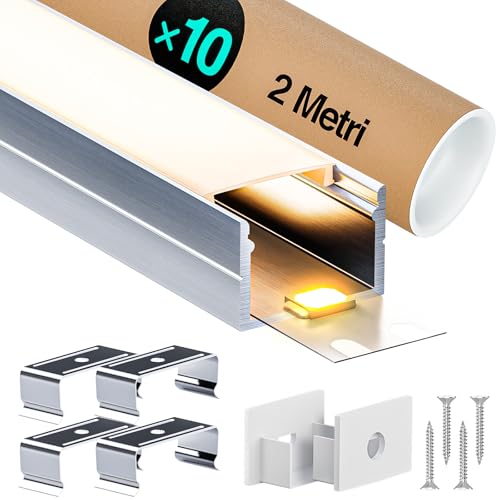 Aluminiumprofil für LED-Streifen, 10 U-LED-Kanäle je 2 Meter (insgesamt 20 Meter), mit Abdeckung Diffusor opal und Montagezubehör im Lieferumfang enthalten von LASLUX