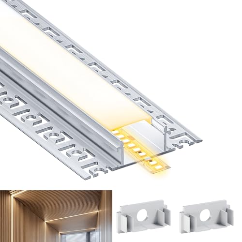 LASLUX 1 x LED Fliesenprofil 2M, LED Trockenbauprofil 2M Aluminium Profil Schiene Unterputz Kanal und Diffusor Aufputz für Indirekte Beleuchtung Decke von LASLUX
