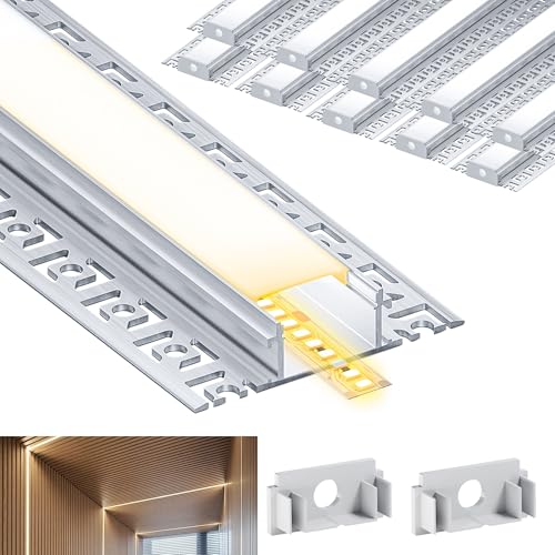 LASLUX 10 x LED Fliesenprofil 2M, LED Trockenbauprofil 2M Aluminium Profil Schiene Unterputz Kanal und Diffusor Aufputz für Indirekte Beleuchtung Decke von LASLUX