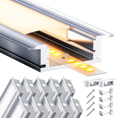 LASLUX 20m LED Aluminium Profil für LED Strips 2m * 10 Stück, Alu LED Schiene kompatibel mit 12.1mm LED Streifen, hochwertiges Alu Profil für LED Beleuchtung - 24.7x7mm SP27-10PC von LASLUX