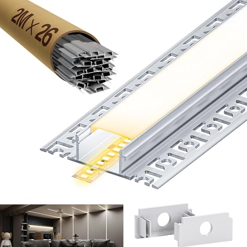26 x LED Trockenbauprofil 2M Aluminium Profil Schiene Unterputz Kanal und Diffusor Aufputz für Indirekte Beleuchtung Decke von LASLUX