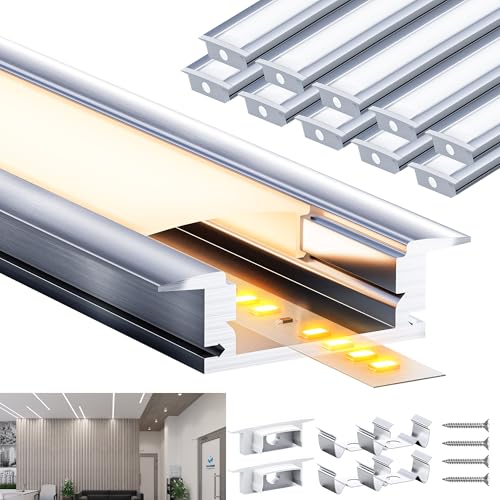 LASLUX Aluminium Profil LED Trockenbauprofil 10 x 2 m (20 m) für LED Strips Set mit Mattweißer Abdeckung aus PC und Montagezubehör 2000 × 24,7 × 7 mm von LASLUX