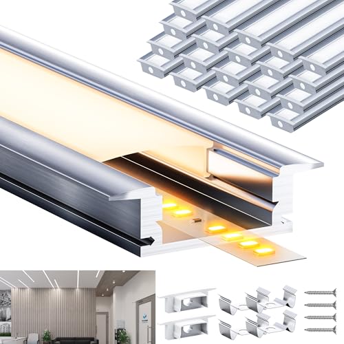 LASLUX Aluminium Profil LED Trockenbauprofil 20 x 2 m (40 m) für LED Strips Set mit Mattweißer Abdeckung aus PC und Montagezubehör 2000 × 24,7 × 7 mm von LASLUX