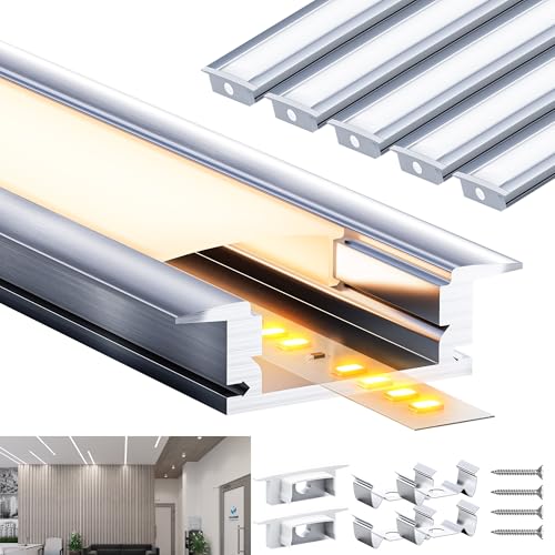 LASLUX Aluminium Profil LED Trockenbauprofil 5 x 2 m (10 m) für LED Strips Set mit Mattweißer Abdeckung aus PC und Montagezubehör 2000 × 24,7 × 7 mm von LASLUX