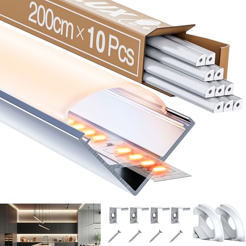 LASLUX LED Aluminium Profil 10 x 2m(20m) Aluminium Eckprofil für LED Streifen bis 10 mm Breite mit milchweißer PC-Abdeckung und Zubehörset(SP30) von LASLUX