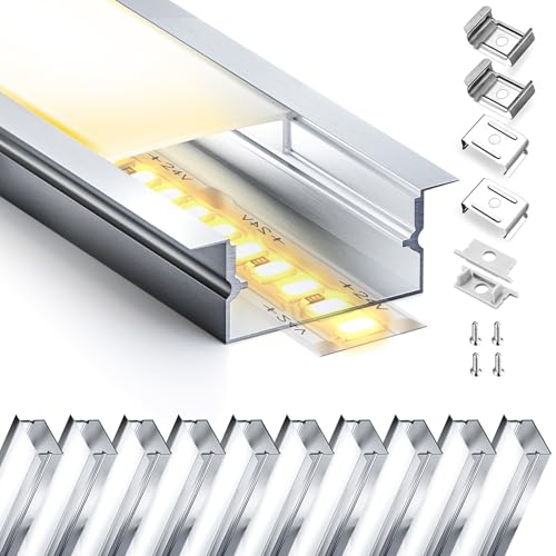 LASLUX LED Aluminium Profil 10 x 2m(20m) Aluminium Einbauprofil für LED Streifen bis 15 mm Breite mit milchweißer PC Abdeckung und Zubehörset(SP23) von LASLUX