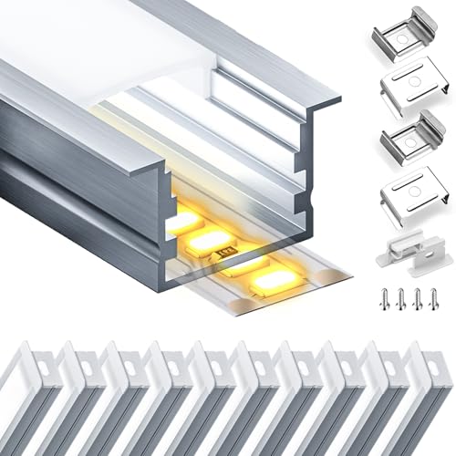 LASLUX LED Aluminium Profil 10 x 2m(20m) Aluminium Einbauprofil für LED Streifen bis 15 mm Breite mit milchweißer PC Abdeckung und Zubehörset(SP25) von LASLUX