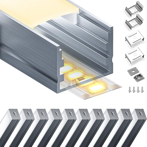 LASLUX LED Aluminium Profil 10 x 2m(20m) Aluminium Oberflächenprofil für LED Streifen bis 15 mm Breite mit milchweißer PC Abdeckung und Zubehörset(SP24) von LASLUX