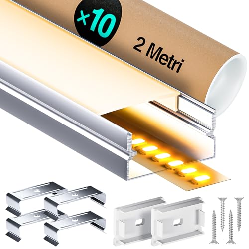 LASLUX LED Aluminium Profil 10 x 2m(20m) Aluminium Oberflächenprofil für LED Streifen bis 15 mm Breite mit milchweißer PC Abdeckung und Zubehörset(SP58) von LASLUX