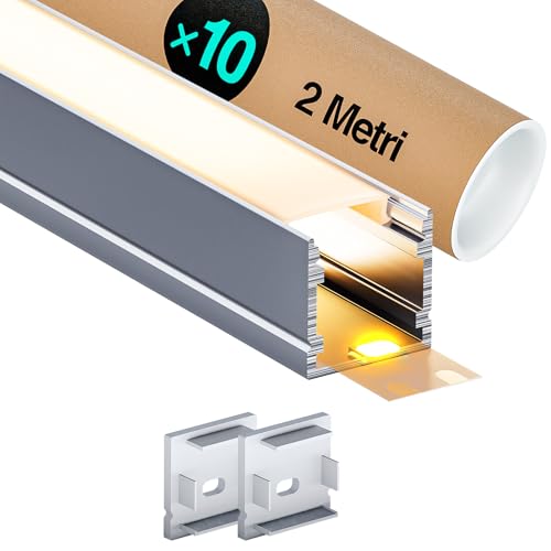 LASLUX LED Aluminium Profil 10 x 2m(20m) Aluminium Oberflächenprofil für LED Streifen bis 15mm Breite mit milchweißer PC Abdeckung und Zubehörset(SP33) von LASLUX