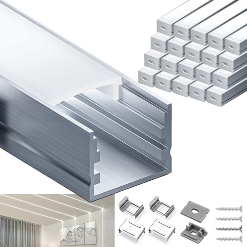 LASLUX LED Aluminium Profil 20 X 2m(40m) für Led Streifen/Stripes/Stripe/Strip Aluprofil Led U Form Alu Profile Led, Led Leiste Kanal with Milchig Weißer Abdeckung, LED Diffusor L2000*20 * 15mm von LASLUX