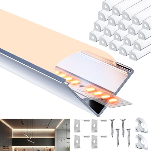 LASLUX LED Aluminium Profil 20 x 2m(40m) V Form für LED-Streifen, Aluprofil Led mit weißer matter PC-Abdeckung und Montagezubehör, 2000 × 15,8 × 15,8 mm von LASLUX