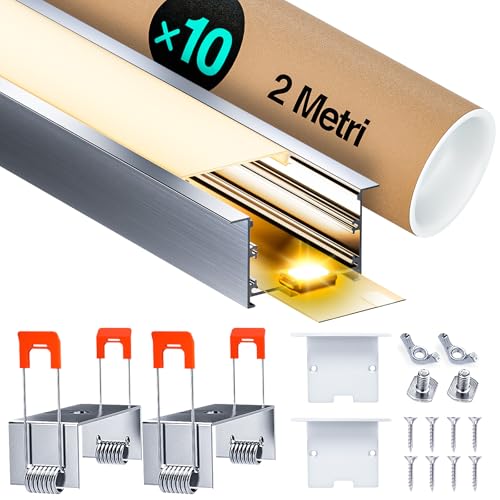 LASLUX LED Aluminium Profil 2m (20m) Led Trockenbau Profil led fliesenprofil für als 20 mm oder Dual Led Streifen/Led Leisten/Led Profil, with Milchig Weißer Abdeckung Endkappen (SP43-U-10 * 2m(20m)) von LASLUX