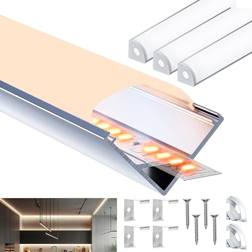 LASLUX LED Aluminium Profil 3x2m(6m) V Form für LED-Streifen, Aluprofil Led mit weißer matter PC-Abdeckung und Montagezubehör, 2000 × 15,8 × 15,8 mm von LASLUX
