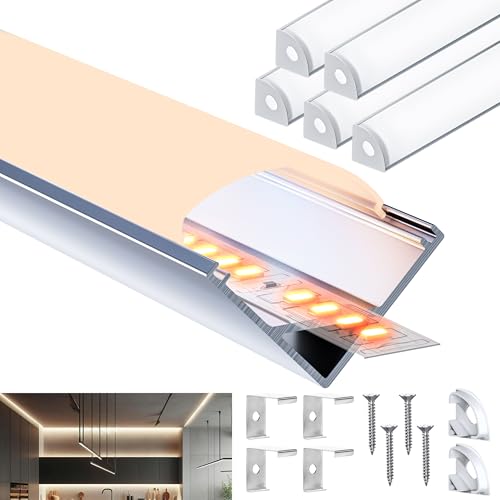 LASLUX LED Aluminium Profil 5 x 2m(10m) V Form für LED-Streifen, Aluprofil Led mit weißer matter PC-Abdeckung und Montagezubehör, 2000 × 15,8 × 15,8 mm von LASLUX