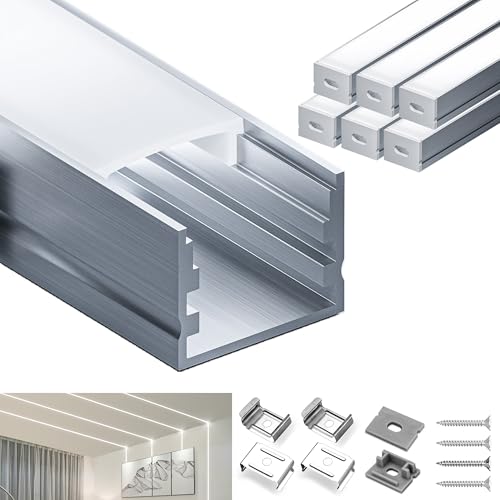 LASLUX LED Aluminium Profil 6 X 2m(12m) für Led Streifen/Stripes/Stripe/Strip Aluprofil Led U Form Alu Profile Led, Led Leiste Kanal with Milchig Weißer Abdeckung, LED Diffusor von LASLUX
