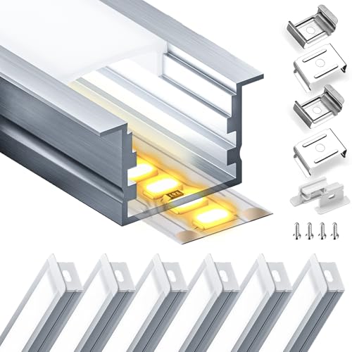 LASLUX LED Aluminium Profil 6 x 2m(12m) Aluminium Einbauprofil für LED Streifen bis 15 mm Breite mit milchweißer PC Abdeckung und Zubehörset(SP25) von LASLUX