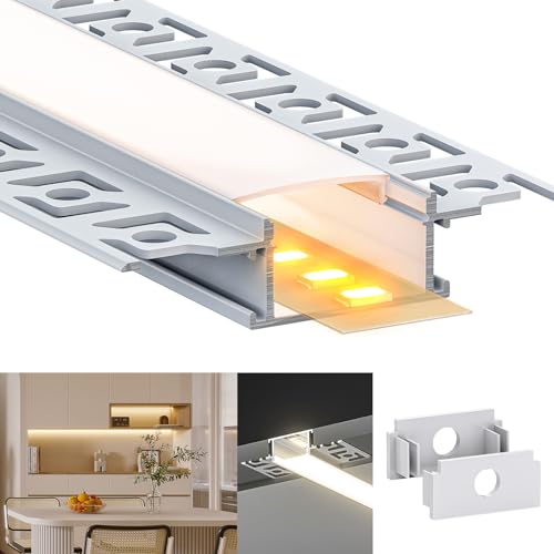 LASLUX LED Aluminium Profil 6 x 2m(12m) Aluminium Trockenbauprofil für LED Streifen bis 20 mm Breite mit milchweißer PC-Abdeckung und Zubehörset(SP44) von LASLUX