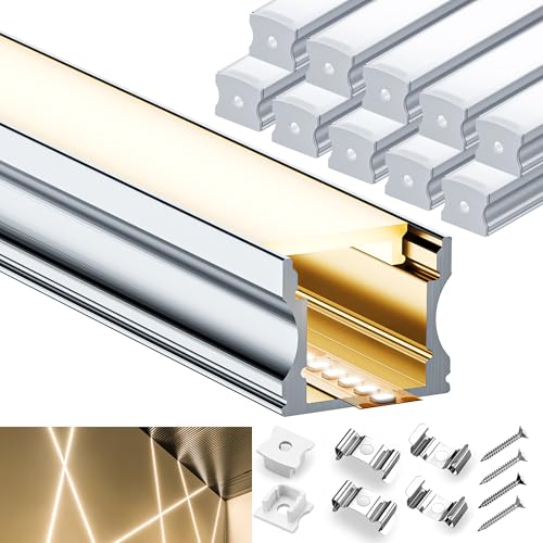 LASLUX LED Aluminiumprofil 10 x 2 m (20m) LED Profil für LED-Streifen bis 12 mm Breite mit mattweißer PC-Abdeckung und Montagezubehör 2000 × 17,2 × 14,4 mm von LASLUX