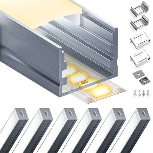LASLUX LED Profil 2 m x 6 Stück (12 m), für led Streifen, blickdichte Abschirmabdeckung, Geeignet für die größten led Streifen mit einer Größe von 16 mm - Aluminium Profil 20 x 15 mm von LASLUX