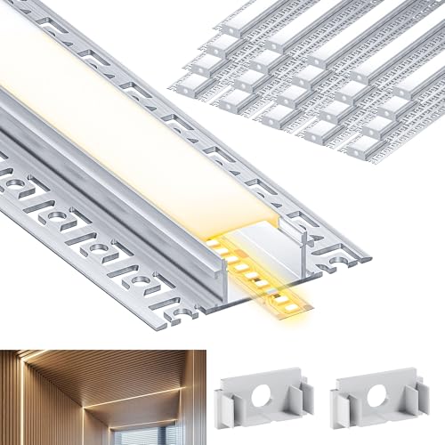 LASLUX LED Profil 20 × 2M(40m), LED Aluminium Profil U-Form mit Abdeckung, Endkappen und Montageclips für LED-Streifen-Lichter L2000*61,8 * 13,8 mm von LASLUX