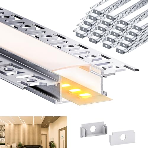LASLUX LED Trockenbauprofil 20 x 2m(40m) für LED Streifen, LED Aluminium Profil Trockenbau mit Abdeckung milchig LED Profil Trockenbau Decke Wand Schattenfuge 2000×64.2×13.8mm von LASLUX