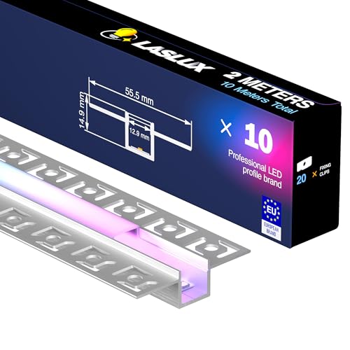 LASLUX LED Trockenbauprofil 2m × 10 – Aluminium Einbauprofil 55.5×14.9mm – 12.9mm Innenbreite für LED Streifen LASLUX LED Trockenbauprofil 2m × 10 – Aluminium Einbauprofil 55.5×14.9mm – 12.9mm Innenbreite für LED Streifen von LASLUX