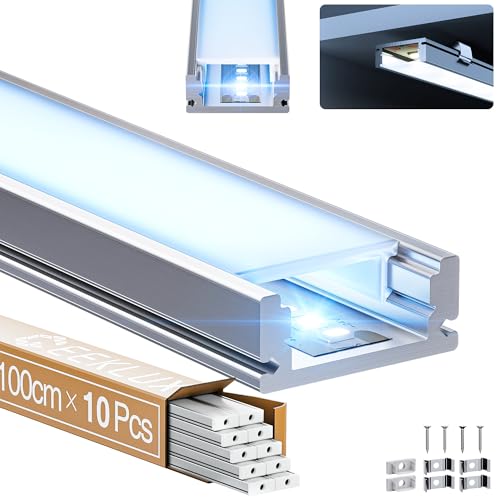 LED Aluminium Profil 10 × 1m – U-Form Aluprofil mit weißer Abdeckung, Endkappen & Montageclips – Alu Leiste für Lichtstreifen bis 12 mm – Led Profile Schiene Kanäle Leiste Diffusor von LASLUX