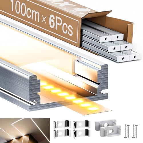 6 x LED Aluminium Profil weiB 1m für max Breite12.1mm Led Strip, L1000*17.4 * 7mm, Led Alu Profil Schiene U Form Eckprofil, LED Streifen Kanal und Diffusor (LED profil u form -1M, 6) von LASLUX