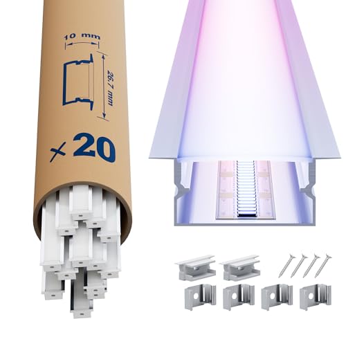LED Aluminium Profil 20 × 2m – U-Form Aluprofil mit weißer Abdeckung – Alu Leiste für Lichtstreifen bis 16.7 mm - 26,7 x 10mm - Led Profile Schiene Kanäle Leiste Diffusor LED Aluminium Profil 20 × 2m – U-Form Aluprofil mit weißer Abdeckung – Alu Leiste für Lichtstreifen bis 16.7 mm - 26,7 x 10mm - Led Profile Schiene Kanäle Leiste Diffusor von LASLUX