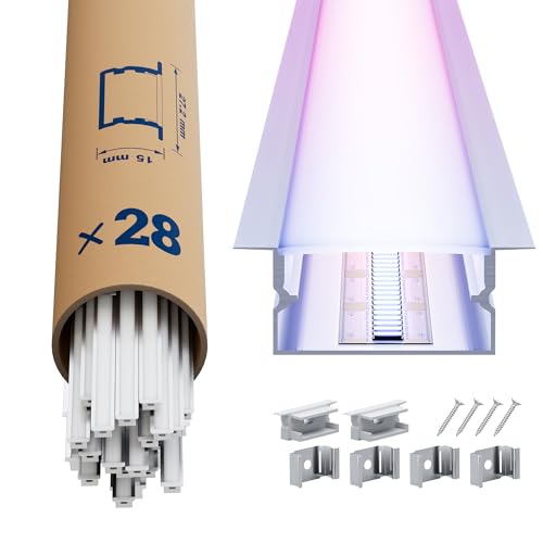 LED Aluminium Profil 28 × 2m – U-Form Aluprofil mit weißer Abdeckung – Alu Leiste für Lichtstreifen bis 16.7 mm - 26,7 x 10mm - Led Profile Schiene Kanäle Leiste Diffusor von LASLUX