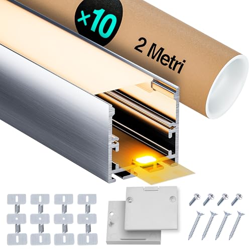 LED Aluminium Profil 2m x 10 (20m) U Profil Aluminium für Led Streifen/Led Liste/led profil,Led Leiste Kanal with Milchig Weißer Abdeckung - Endkappen und Hängebrett - 2000 x 40 x 34,8 mm von LASLUX