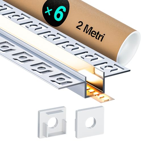 LED Aluminium Profil 2m x 6 Profilé Led Encastrable für Led Streifen/Led Liste/led profil,Led Leiste Kanal with Milchig Weißer Abdeckung - LED Diffusor und Endkappen Abmessung: 2000 x 55,5 x 14,9 mm von LASLUX