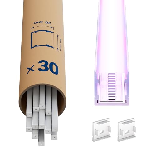 LED Aluminium Profil 30 × 2m – U-Form Aluprofil mit weißer Abdeckung – Alu Leiste für Lichtstreifen bis 15 mm - 20 x 20 mm - Led Profile Schiene Kanäle Leiste Diffusor von LASLUX