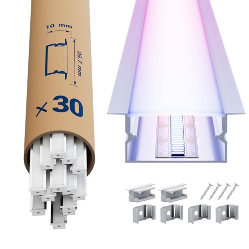 LED Aluminium Profil 30 × 2m – U-Form Aluprofil mit weißer Abdeckung – Alu Leiste für Lichtstreifen bis 16.7 mm - 26,7 x 10mm - Led Profile Schiene Kanäle Leiste Diffusor LED Aluminium Profil 30 × 2m – U-Form Aluprofil mit weißer Abdeckung – Alu Leiste für Lichtstreifen bis 16.7 mm - 26,7 x 10mm - Led Profile Schiene Kanäle Leiste Diffusor von LASLUX