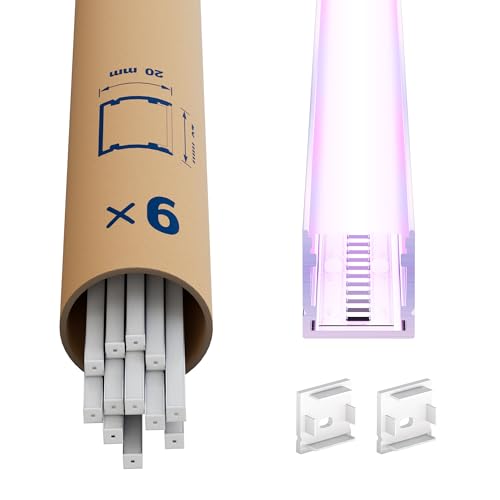 LED Aluminium Profil 6 × 2m – U-Form Aluprofil mit weißer Abdeckung – Alu Leiste für Lichtstreifen bis 15 mm - 20 x 20 mm - Led Profile Schiene Kanäle Leiste Diffusor von LASLUX