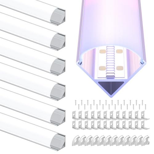 LED Eckprofil 1m × 10 – V-Form Aluprofil Profile 45 Grad mit Diffusor, Endkappen & Clips – LED Kanäle Leiste Diffusor Schiene für Streifen mit maximal 10.5 mm Breite LED Eckprofil 1m × 10 – V-Form Aluprofil Profile 45 Grad mit Diffusor, Endkappen & Clips – LED Kanäle Leiste Diffusor Schiene für Streifen mit maximal 10.5 mm Breite von LASLUX