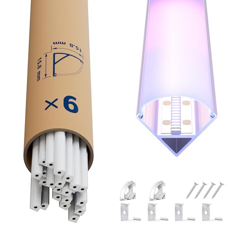 LED Eckprofil 2m × 6 – V-Form Aluprofil Profile 45 Grad mit Diffusor, Endkappen & Clips – LED Kanäle Leiste Diffusor Schiene für Streifen mit maximal 10.5 mm Breite LED Eckprofil 2m × 6 – V-Form Aluprofil Profile 45 Grad mit Diffusor, Endkappen & Clips – LED Kanäle Leiste Diffusor Schiene für Streifen mit maximal 10.5 mm Breite von LASLUX