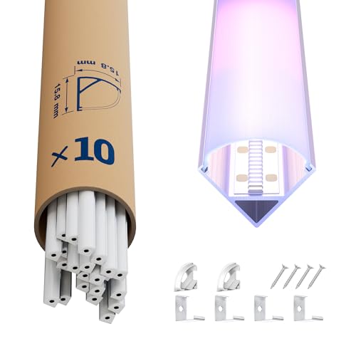 LED Eckprofil 2m ×10 – V-Form Aluprofil Profile 45 Grad mit Diffusor, Endkappen & Clips – LED Kanäle Leiste Diffusor Schiene für Streifen mit maximal 10.5 mm Breite LED Eckprofil 2m ×10 – V-Form Aluprofil Profile 45 Grad mit Diffusor, Endkappen & Clips – LED Kanäle Leiste Diffusor Schiene für Streifen mit maximal 10.5 mm Breite von LASLUX