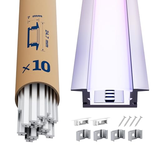 LED Profil 10 × 2m – U-Form Aluprofil mit weißer Abdeckung – Alu Leiste für Lichtstreifen bis 15.3 mm - 27.2 x 15mm - Led Profile Schiene Kanäle Leiste Diffusor von LASLUX