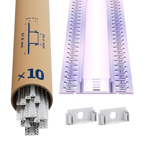 LED Trockenbauprofil 2m × 10 – Alu Unterputz Profil 24.4 x 13.8mm für Streifen bis 21mm – Led unterputz profil trockenbau Aluminium Profile Schiene Kanäle Leiste Diffusor mit Abdeckung & Clips von LASLUX
