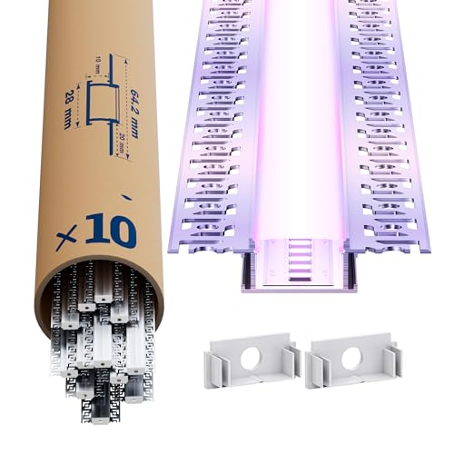 LED Trockenbauprofil 2m × 10 – Alu Unterputz Profil 28x13.8mm für Streifen bis 21mm – Led unterputz profil trockenbau Aluminium Profile Schiene Kanäle Leiste Diffusor mit Abdeckung & Clips von LASLUX