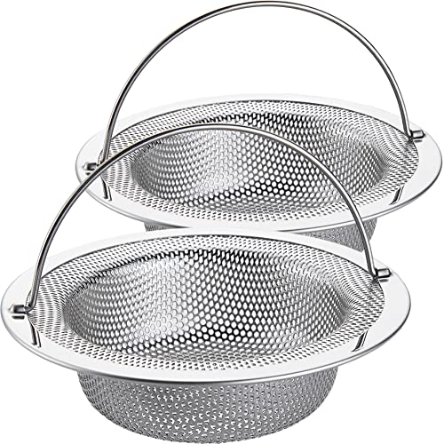 Abflusssieb für Küchenspüle, Edelstahl, mit Griff, Spülbeckensieb mit großem breitem Rand, 11,4 cm Durchmesser, für Küchenspülen (Edelstahl 304) (2 Stück) von LASSHSWA
