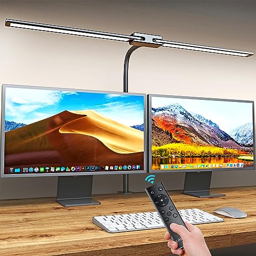 LASTAR Schreibtischlampe LED mit Fernbedienung, 82CM 24W Dimmbar Schreibtischlampe klemmbar, Schwanenhals Augenschutz Architektenlampe mit Touch Bedienung und Timer für Arbeit, Büro, Schwarz von LASTAR