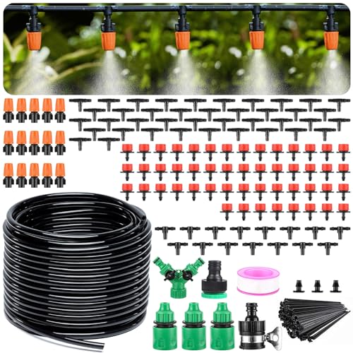 LasTool Gartenbewässerungssystem, 50 m Tropfbewässerungssystem-Kits mit 0,64 cm blankem Verteilerschlauch, automatisches Bewässerungsgerät-Set für Terrasse, Rasen von LASTOOLS