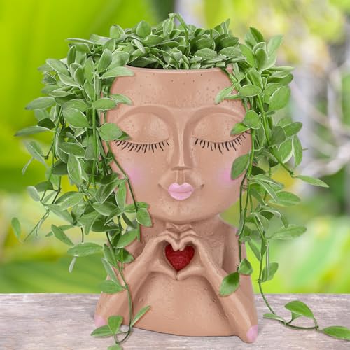 LASTOOLS Face Planters Töpfe, Cute Lady Face Flower Pot Head Planter für Indoor-Outdoor-Pflanzen mit Drainageloch Love Style von LASTOOLS